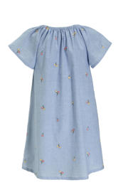 thumbnail: Lichtblauwe meisjes Me & My Monkey chambray jurk Paike van katoen met korte mouwen, ronde hals en elastische inzet
