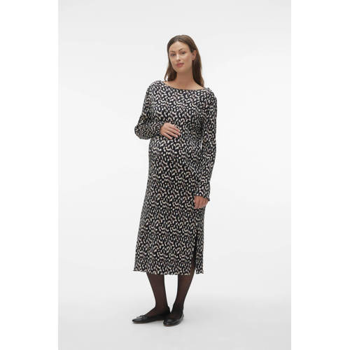 Mamalicious zwangerschapsjurk MLAMALIA met all over print zwart wit Dames Polyester Boothals S