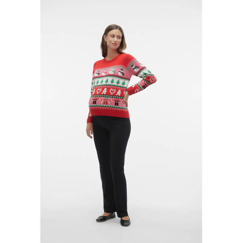 VERO MODA MATERNITY gebreide zwangerschapstrui VMMXMASMiX met all over print rood multicolor Dames Acryl Ronde hals S