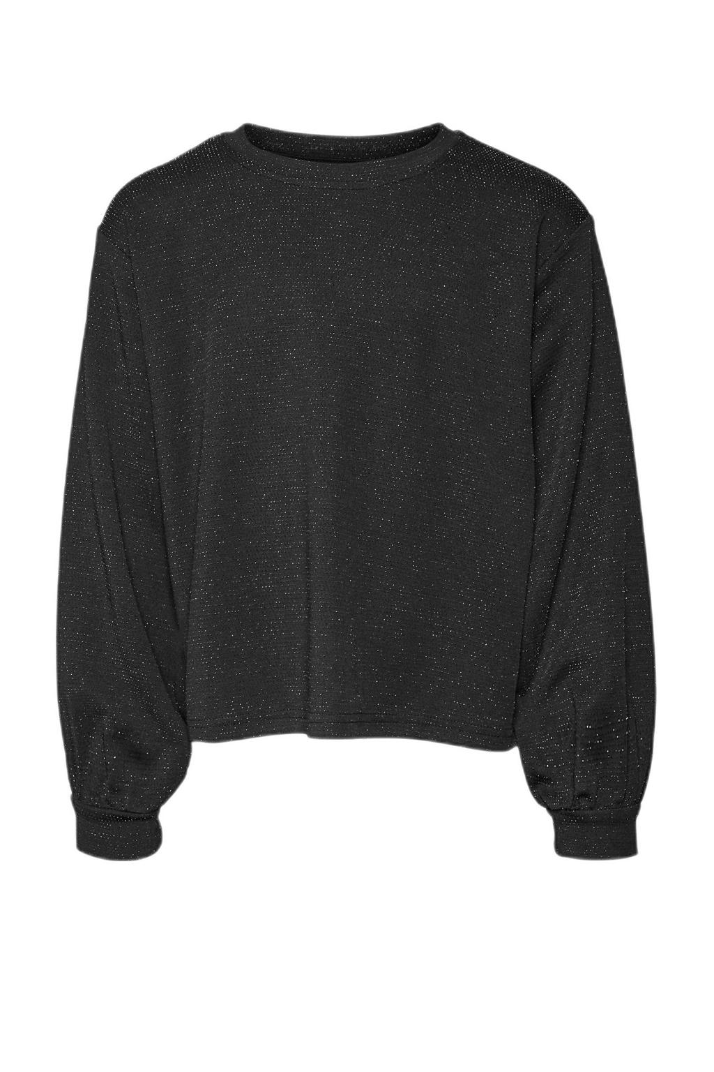 Zwarte meisjes VERO MODA GIRL top van polyester met effen, lange mouwen, ronde hals en glitters