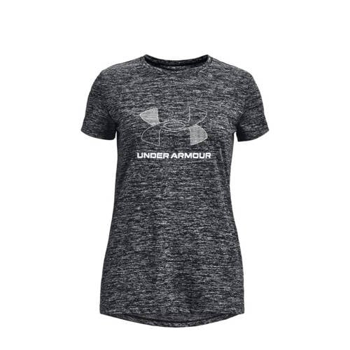 Under Armour sportshirt Tech zwart/wit Sport t-shirt Meisjes Polyester Ronde hals