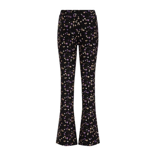 WE Fashion flared broek met sterren zwart paars beige Meisjes Viscose Sterren 104