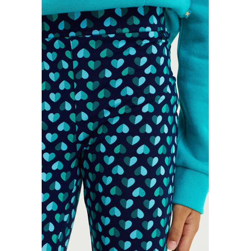 WE Fashion flared broek met hartjes turquoise zwart Blauw Meisjes Viscose 104