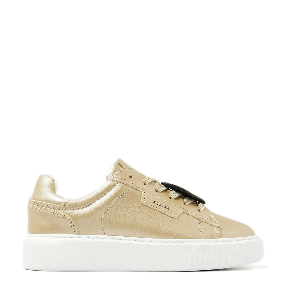 Goud en metallickleurige meisjes Nubikk leren sneakers met veters en effen