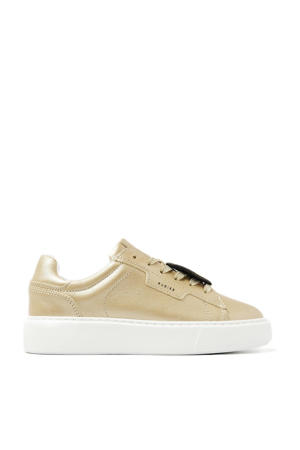   leren sneakers goud metallic