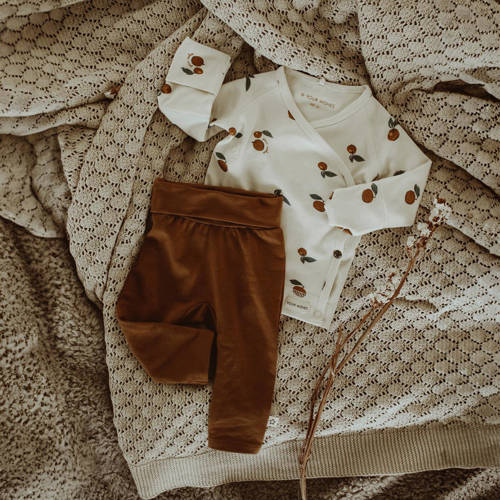 Your Wishes baby longsleeve Nash met all over print wit camel blauw Jongens Meisjes Modal V-hals 50