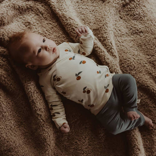 Your Wishes baby longsleeve Nash met all over print wit camel blauw Jongens Meisjes Modal V-hals 50