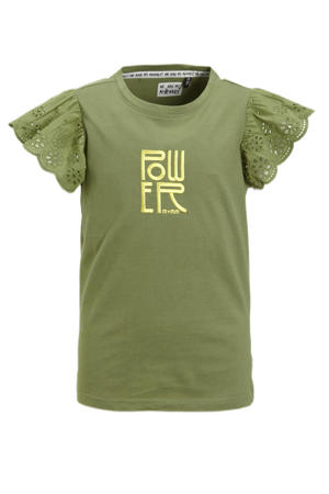 T-shirt Pietsje met tekstopdruk khaki