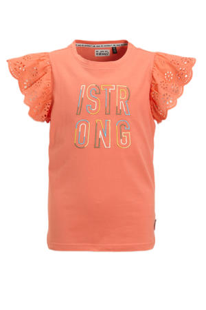 T-shirt Pietsje met tekstopdruk koraal