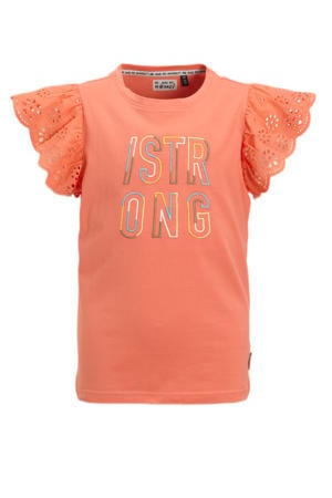 T-shirt Pietsje met tekstopdruk koraal