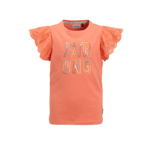Me & My Monkey T-shirt Pietsje met tekstopdruk koraal Oranje Meisjes Katoen Ronde hals