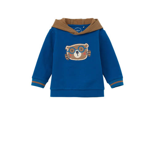s.Oliver baby hoodie met printopdruk helderblauw/bruin Sweater Printopdruk