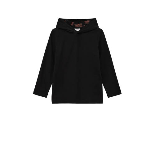 s.Oliver hoodie met printopdruk zwart Sweater Jongens Katoen Capuchon Printopdruk 