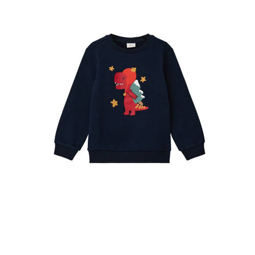 s.Oliver kerstsweater met printopdruk donkerblauw Printopdruk 