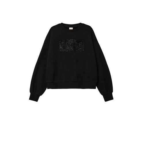 s.Oliver sweater met printopdruk en pailletten zwart Printopdruk 