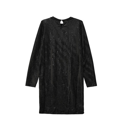 S.Oliver jurk met glitters zwart Meisjes Polyamide Ronde hals Effen 140