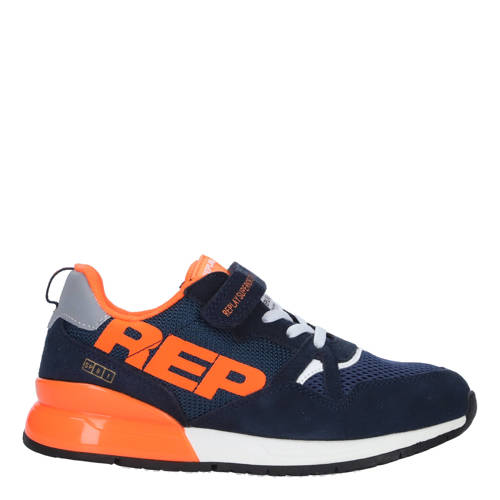REPLAY Shoot Jr suède sneakers blauw/oranje Jongens Suede Meerkleurig