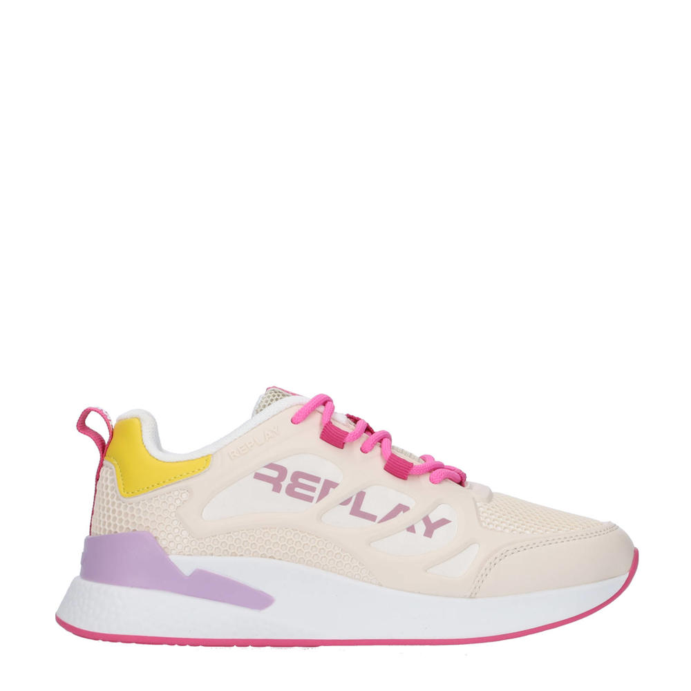 Roze meisjes REPLAY Maze Jr sneakers van imitatieleer en textiel met veters