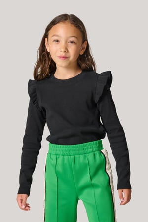 ribgebreide top met ruches zwart