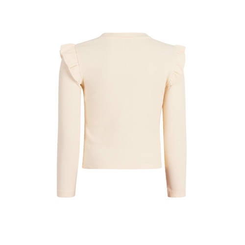 Shoeby ribgebreide top met ruches ecru Meisjes Katoen Ronde hals Effen 98 104