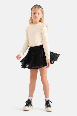 ribgebreide  top met ruches ecru