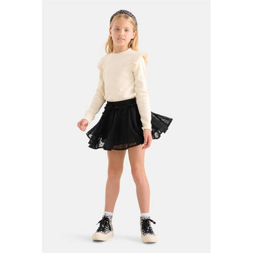 Shoeby ribgebreide top met ruches ecru Meisjes Stretchkatoen Ronde hals - maat 110/116 afbeelding