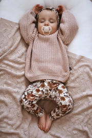 thumbnail: Ecru, oudroze en oranje meisjes Babystyling baby gebloemde regular fit broek van stretchkatoen 