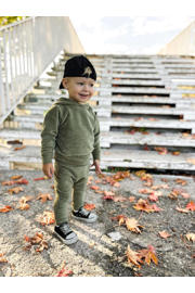 thumbnail: Kakikleurige jongens Babystyling baby regular fit broek van katoen met effen