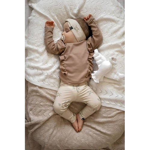 Babystyling baby gebloemde regular fit broek ecru beige Meisjes Katoen 50 56