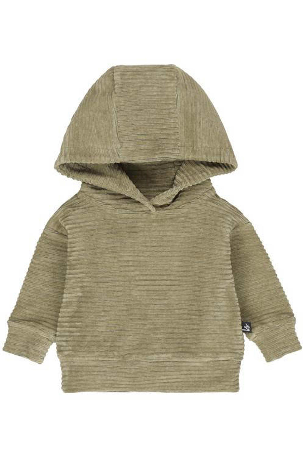 Kakikleurige jongens Babystyling baby ribgebreide corduroy hoodie met lange mouwen en ronde hals