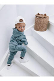 thumbnail: Blauwe jongens Babystyling baby hoodie van sweat materiaal met effen, lange mouwen en ronde hals