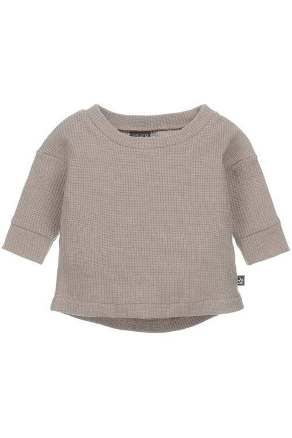 Bruine jongens en meisjes Babystyling baby sweater met effen, lange mouwen en ronde hals