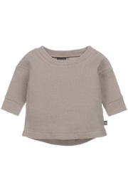 thumbnail: Bruine jongens en meisjes Babystyling baby sweater met effen, lange mouwen en ronde hals