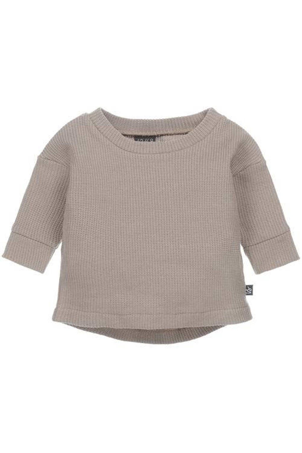 Bruine jongens en meisjes Babystyling baby sweater met effen, lange mouwen en ronde hals