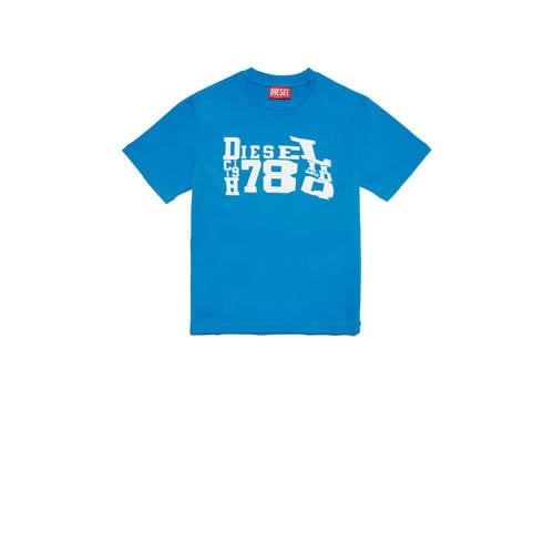 Diesel T-shirt met printopdruk blauw Jongens Katoen Ronde hals Printopdruk