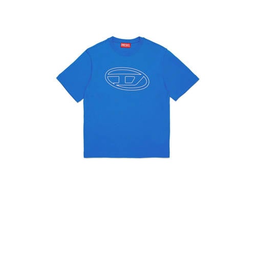 Diesel T-shirt met logo blauw Jongens Katoen Ronde hals Logo