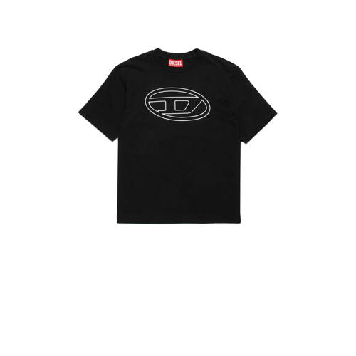 Diesel T-shirt met logo zwart Jongens Katoen Ronde hals Logo