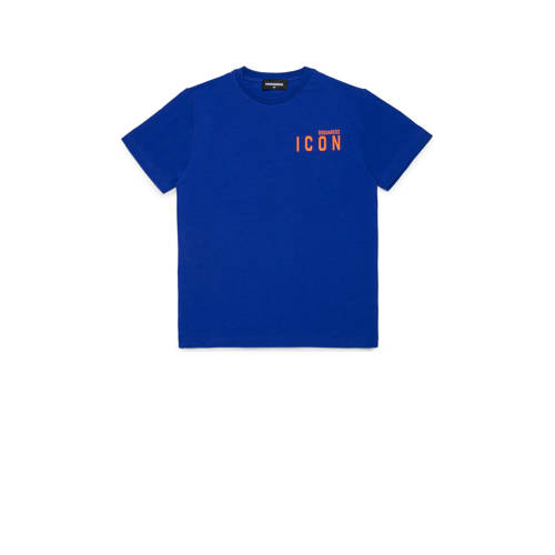 Dsquared T-shirt met tekst hardblauw Jongens Stretchkatoen Ronde hals Tekst
