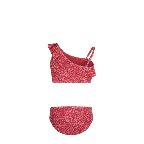 No Way Monday crop bikini met ruches rood wit Meisjes Polyester Bloemen 140