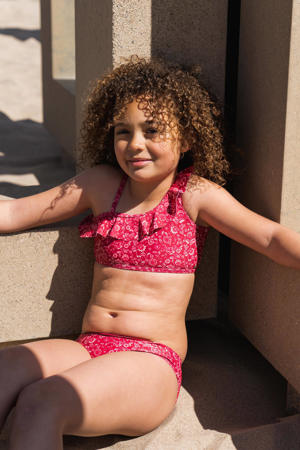 crop bikini met ruches rood/wit