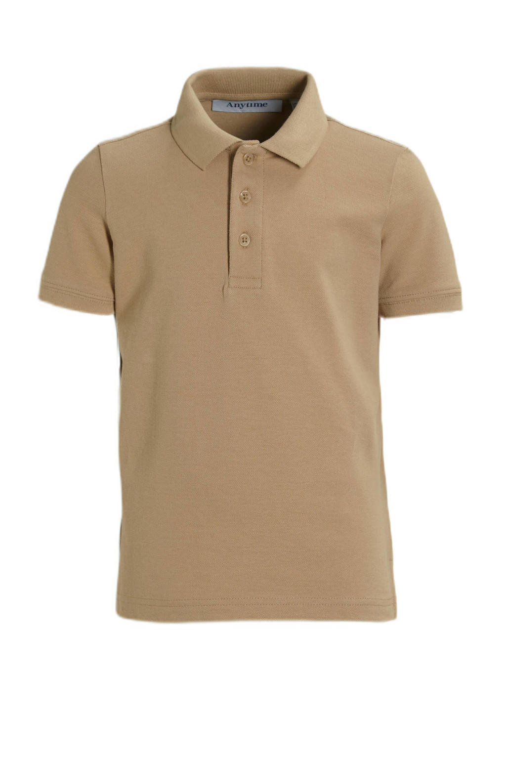 Beige jongens anytime piqué polo van katoen met effen, korte mouwen, klassieke kraag en knoopsluiting