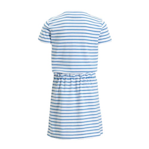 anytime gestreepte jurk wit blauw Meisjes Katoen Ronde hals Streep 122 128