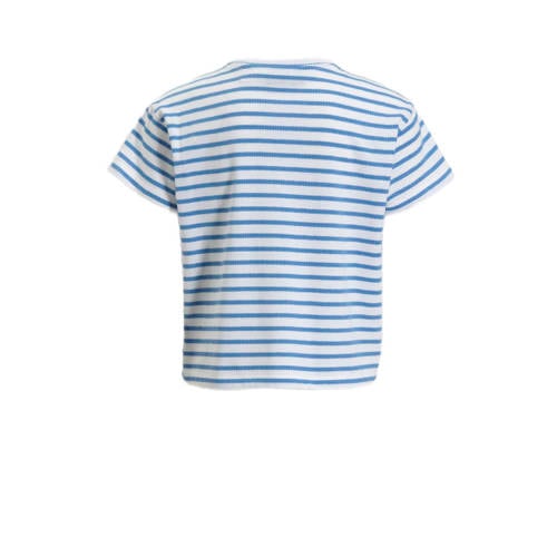 anytime T-shirt met knoopdetail wit blauw Meisjes Katoen Ronde hals Streep 122 128