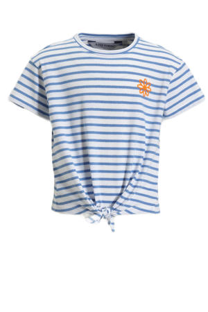 T-shirt met knoopdetail wit/blauw