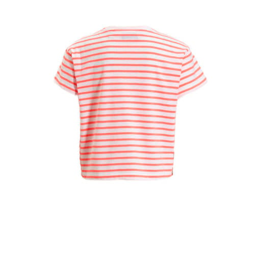 Anytime T-shirt met knoopdetail wit koraal Oranje Meisjes Katoen Ronde hals 146 152