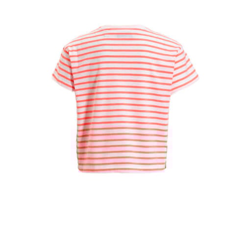 anytime T-shirt met knoopdetail wit koraal Oranje Meisjes Katoen Ronde hals 146 152