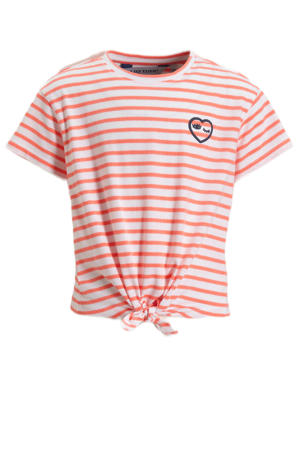 T-shirt met knoopdetail wit/koraal