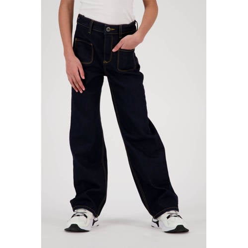 Vingino straight fit jeans Cato pocket dark blue denim Blauw Meisjes Katoen - 104