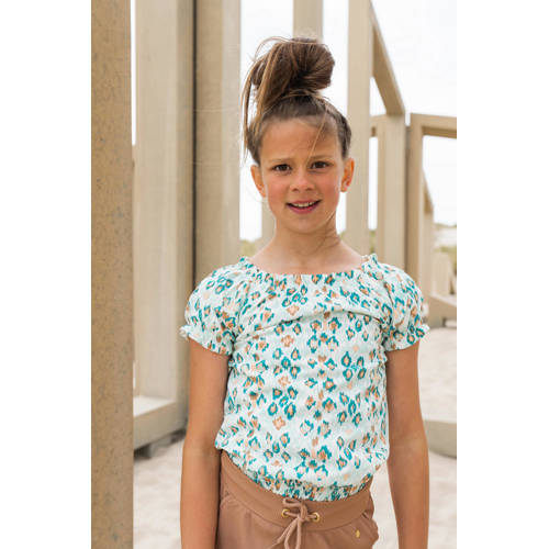 No Way Monday blouse met all over print lichtblauw Meisjes Viscose Boothals 128