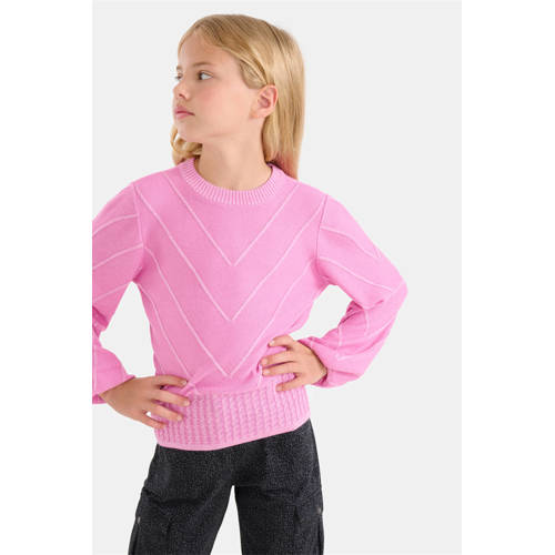 Shoeby trui met 3D applicatie lichtroze Meisjes Viscose Ronde hals 98 104